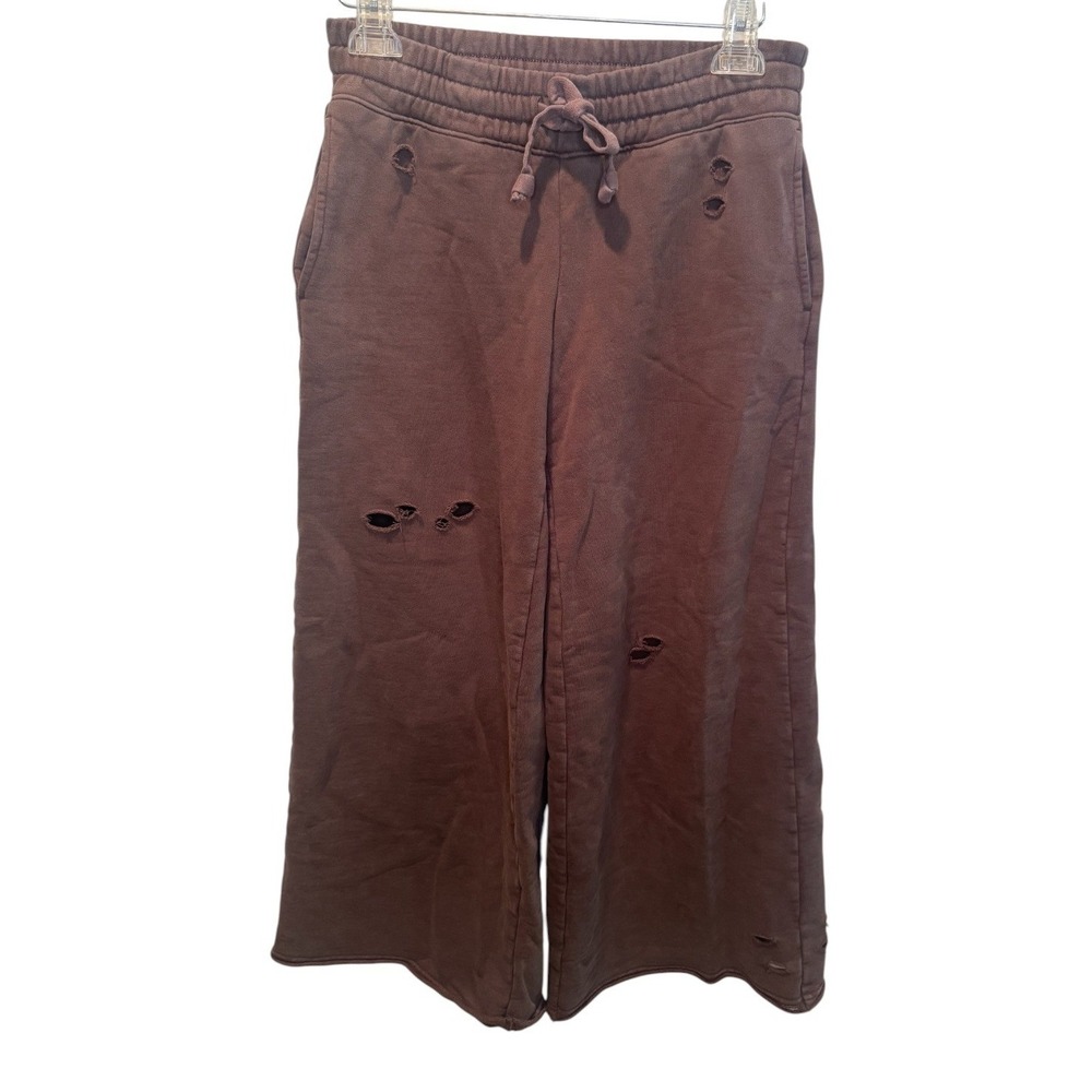 Aerie Womens Brown Distressed Wide Leg Oversized Sweatpants XS Grunge Loungewear
